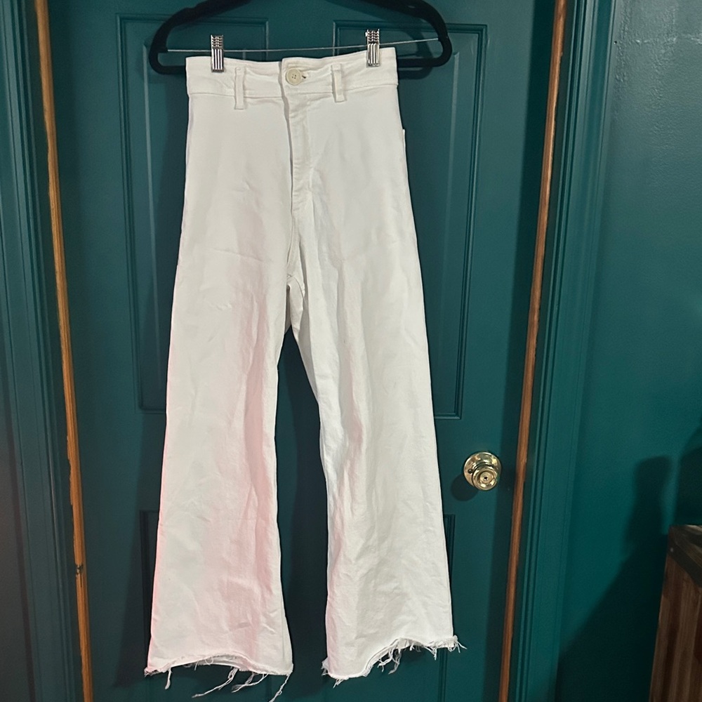 Zara Women's high waste wide-leg White Jeans